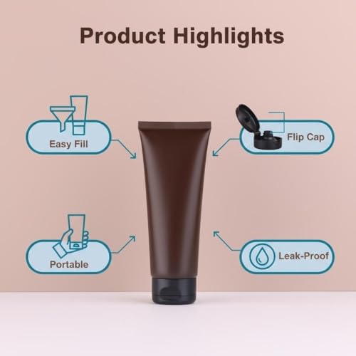 6 Pack 3.38oz/100ml Refillable Empty Plastic Squeeze Soft Tubes Bottle with Flip Cap Bottle Container for Cosmetic Cream Lotion Shampoo Travel (Amber)