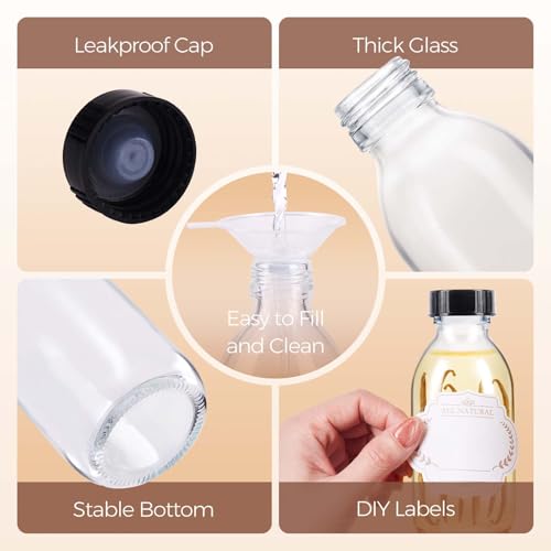 54 Pack 4 oz Clear Glass Bottle with Cap, Empty Glass Bottles for Homemade Vanilla Extract, Essential Oils, Juice, Potion, Syrup, Liquids, Christmas, Holiday Gift - color: Clear