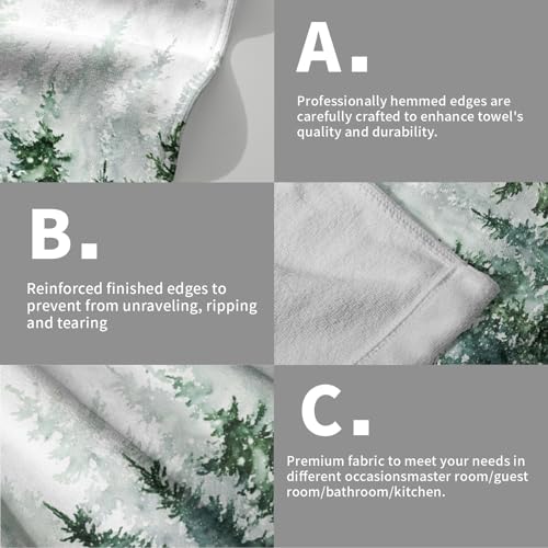Winter Green Forest Hand Towels for Bathroom Christmas Kitchen Towels Set of 2 Green Xmas Tree Snowflake Dish Towels 14x28in Winter Christmas Decoration Hand Towels for Home Farmhouse Hotel Spa Gym - color: Winter Green Forest