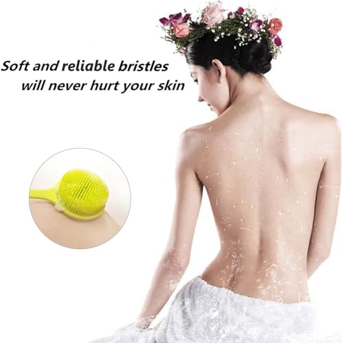 Long Handle Silicone Body Scrubber for Shower, Dual-Sided Back Scrubber Brush with Soft Bristles&Massage Nodes, Exfoliating Bath Brush for Hard to Reach Areas, Easy to Clean & Quick Dry, for Daily Use - color: Green