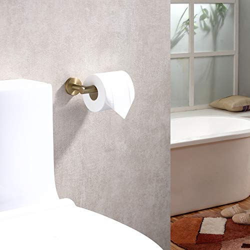 TASTOS Brushed Gold Toilet Paper Holder SUS304 Stainless Steel, Modern Round Tissue Roll Holders Wall Mount, Toilet Paper Roll Dispenser Bathroom 5 inch TP Holder for Kitchen Washroom - color: Brushed Gold