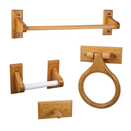 Dalton 4-Piece Bathroom Accessory Set, Honey Oak, Includes Towel Bar, Towel Ring, Toilet Paper Holder, and Robe Hook – Design House, 561258 - size: 4-Piece