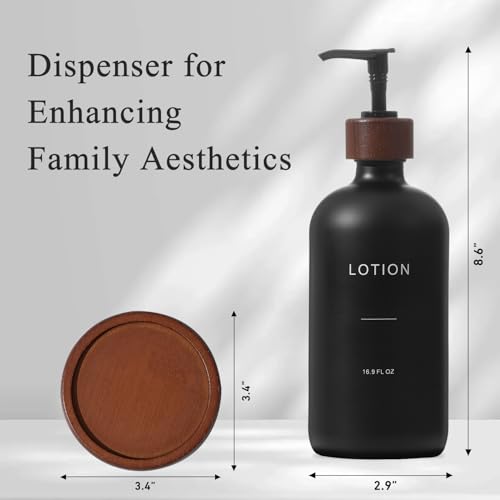Soap Dispenser Bathroom, Refillable Lotion Dispenser with Tray, Glass Lotion Bottle with Pump, Suitable for Bathroom Countertop Soap Dispensers, Modern Home Decor. (Black) - color: Black L*1