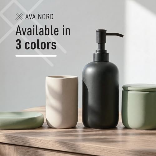 Ceramic Bathroom Accessories Set 4 Pcs – Modern Scandinavian Neutral Bathroom Soap Dispenser Set with Toothbrush Holder, Soap Dish & Cup – Minimalist Bathroom Accessory Set Decor - Black - color: Black