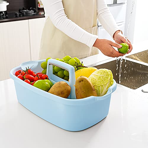 Goderewild 2 Pack Multi-Purpose Plastic Cleaning Caddy with Handle, Shower Caddy Organizer/Storage Basket/Totes Portable for Bathroom Supplies, Cleaning Products, Under Sink Tool. (blue+grey) - color: Blue+Grey, size: 2 Pack