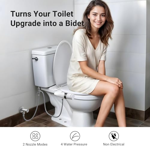 Bidet Attachment for Toilet Seat Sprayer - Non Electric Dual Nozzle with Cold Water - Self Cleaning Toilets Bathroom Spray for Butt Wash - Easy Slim Adjustable Pressure Control Rv Bidets Gifts - color: Black