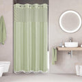 eachope No Hook Stall Shower Curtain with Snap-in Fabric Liner - 54x80 Heavy-Duty Linen Textured Striped Design,Narrow Rustic Modern Farmhouse Bohemian Bathroom Curtain,Water-Repellent,Sage Green - color: Sage Green, size: 54"W x 80"L (Pack of 1)