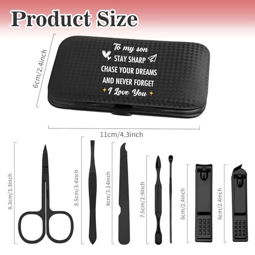 Gifts for Son,Son Christmas Gift Birthday Stocking Stuffers Father's Valentines Day Stepson Gifts Ideas for Him Adult Son from Mom Dad Stepmom Nail Kit Clippers for Men Manicure Pedicure Tools - color: Black Son