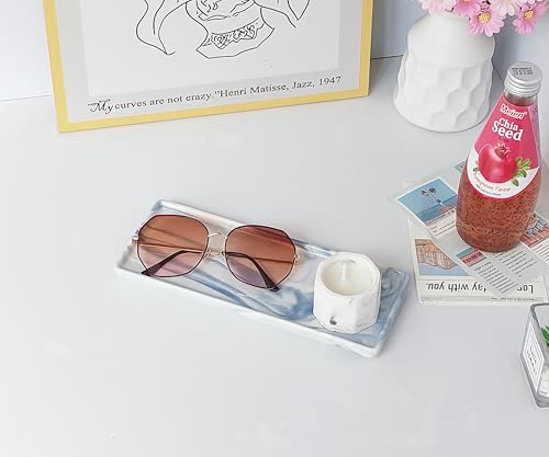 9.2" Porcelain Small Bathroom Narrow Tray - Blue | Mini Ceramic Countertop and Vanity Tray for Cosmetics, Perfume, Jewelry, Candle - Soap Tray for Kitchen Counter - color: Blue, size: 9.2" x 3.6" x 0.6"