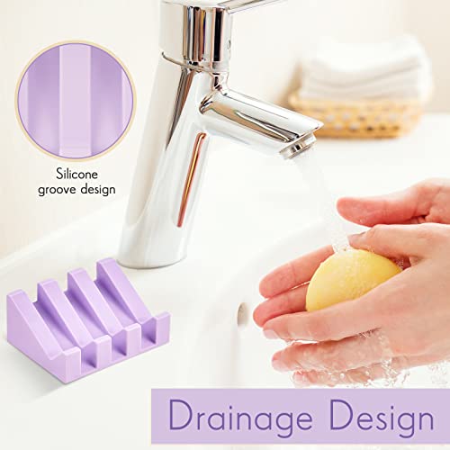 Cunhill 2 Pieces Silicone Soap Dish Self Draining Soap Dish Shower Waterfall Bar Soap Holder Tray with Drain Soap Saver for Kitchen Bathroom Accessories (Light Purple) - color: Light Purple