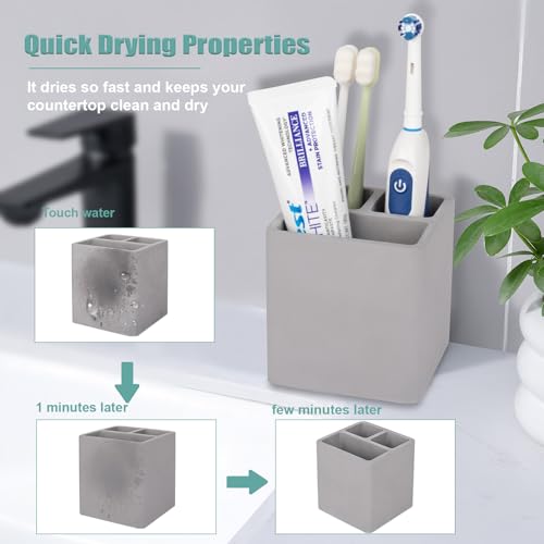 Diatomite Toothbrush Holders Tooth Brush Organizer - Dark Gray | Water-Absorbent Material, 3 Slots for Electric Toothbrush and Toothpaste, for Bathroom Countertop, Shower, Vanity - color: Dark Gray