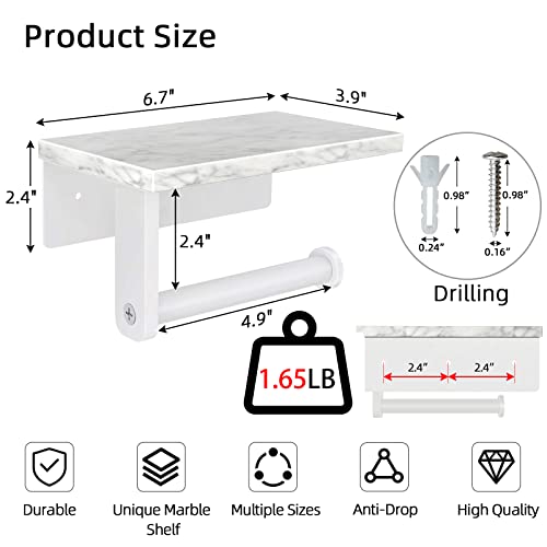 Gypie Toilet Paper Holder with Natural Marble Shelf, 304 Stainless Steel Screw Wall Mounted, Tissue Roll Paper Holder Dispenser for Bathroom Washroom White - color: White
