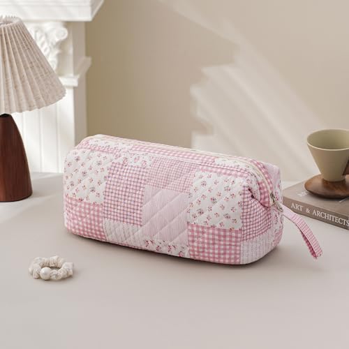RSRSLEII Large Quilted Hair Tools Travel Bag with Floral Pattern,Hair Styling Accessories Storage Case for Flat Irons,Straightener,Curling Iron,Hair Dryer,Portable Organizer(14 Pink Check) - color: 14 Pink Check