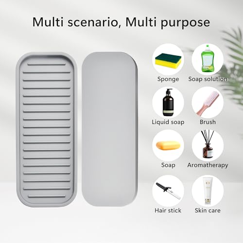 Silicone Sponge Holder for Kitchen Sink - Dish Soap Holder 2Pack Light Grey | Waterproof sponge soap tray, kitchen counter / bathroom sink caddy Organizer; dish sponge holder, soap dispenser, scrubbers - color: Light Grey