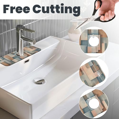 Faucet Draining Mat For Kitchen Sink, Geometric Shapes Brown Beige Diatom Mud Absorbent Drain Pad For Bathroom Kitchen Sink Splash Guard Drying Mat - color: Geometric Shapes Brown Beige