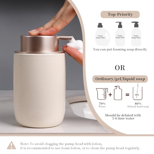 BosilunLife Apricot Bathroom Accessories Set - Ceramic Bathroom Accessories Sets Complete Foaming Soap Dispenser and Toothbrush Holder Set, Soap Dish, Qtip & Cotton Ball Holder Modern Bathroom Set - color: Smooth-apricot-foam