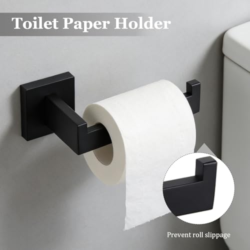 5-Pieces Wall Mount Bathroom Accessories Bathroom Hardware Set,23.6 Inch Stainless Steel Waterproof Towel Bars,Toilet Paper Holder with Shelf,Towel Ring,Coat Hook,Matte Black 5PC - Rectangle - color: Matte Black 5pc - Rectangle