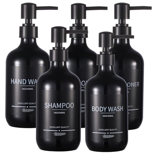 Shampoo and Conditioner Dispenser(5Pack) 16.9oz Refillable Shampoo and Conditioner Bottles,Dispenser for Shower (Black) - color: Black-m