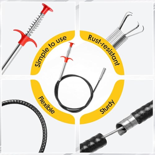 (61 inch) Drain Clog Remover - Gutter Cleaning Drain Snake Tools Cleaner for Toilet Sewer Shower Kitchen Bathroom Tub Tool, Flexible Grabber Claw Pick Up Reacher - style: 61 IN