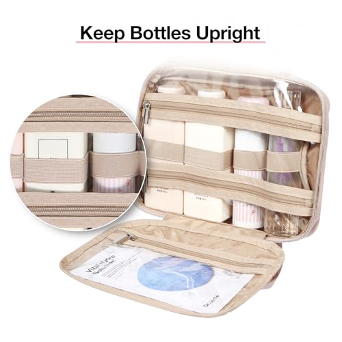 BAGSMART Toiletry Bag Hanging Travel Makeup Organizer with TSA Approved Transparent Cosmetic Bag Makeup Bag for Full Sized Toiletries, Large-Pink - color: Pink, size: Large