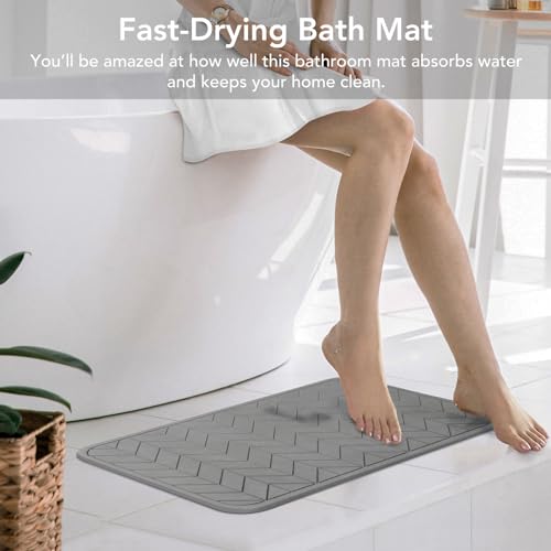 Stone Bath Mat, Diatomaceous Earth Shower Mat, Non-Slip Super Absorbent Quick Drying Bathroom Floor Mat, 2 Pack, Grey - color: Dark Grey 2