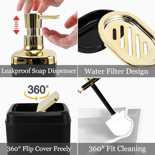 XLHOMO Bathroom Accessories Set - 26PCS Black Bathroom Set, Bathroom Accessory Set with Shower Curtain and Rugs and Bathtub Mats for Home - color: Plaid Black & Gold, size: Complete Set+Bath Rugs+Bathtub Mat