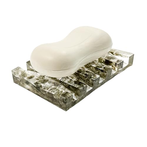 Soap Dish Rectangular Draining Holder with Natural Green Inclusions Handcrafted Bathroom Tray Modern Decor Accessory 4.33 x 2.99 x 0.59 Inches (Hair Crystal Double Drain Soap Rack)