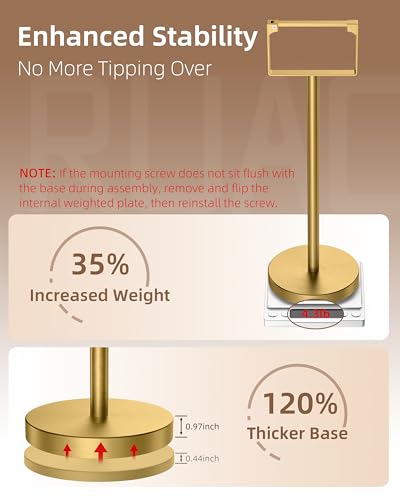 RUACQ Toilet Paper Holder Stand, Modern Freestanding Tissue Roll Holder for Bathroom, Durable 304 Stainless Steel and Weighted Base Toilet Paper Stand (Gold, 1 Pack) - color: Gold, size: Free Standing
