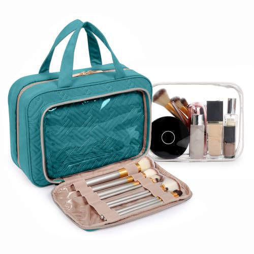 BAGSMART Toiletry Bag Hanging Travel Makeup Organizer with TSA Approved Transparent Cosmetic Bag Makeup Bag for Full Sized Toiletries, Medium-Blue - color: Blue, size: Medium