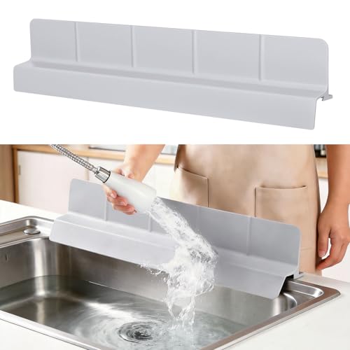 Sink Splash Guard with Suction Cups, 23", Silicone Water Guard for Kitchen & Bathroom, Faucet & Countertop Protector, Easy Install, Dishwasher Safe - color: Creamy Gray, size: 23''