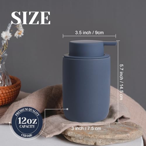 INGOFIN Ceramic Foaming Soap Dispenser Set, 2 Pack (12 oz) Bathroom Foam Hand Soap Dispenser with Pump, Hand and Dish Dispenser Set with 8 Pcs Clear Stickers,for Kitchen- Matte Blue - color: Blue-foam