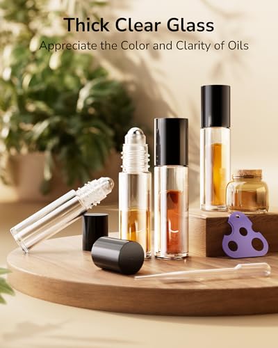 ULG 24-Pack Essential Oil Roller Bottles 10ml, Empty Bottles with Stainless Steel Roller Balls and Waterproof Labels, Clear Roller Balls For Essential Oils - color: Clear, size: 24-Pack