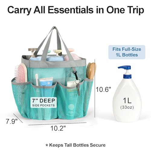 Mesh Shower Caddy Portable - 8 Pockets, S-Hook, Shower Bag for Dorm Camping | 2-Handle, Quick-Dry, Hanging Toiletry Organizer, College Dorm Room Essentials for Girls, Gym, Travel & Bathroom, Mint Green - color: 1 Pack L Mint Green, size: L (Classic Dorm C