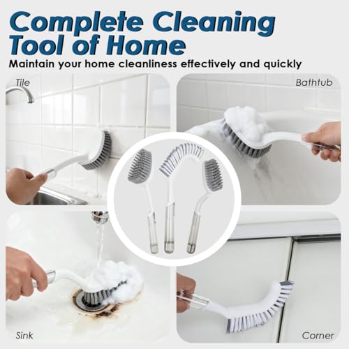 3 Pack Heavy Duty Shower Cleaning Brush Set, Stiff Bristles Grout Brush, Bathroom Cleaner Brush, Shower Scrubber for Bathroom, Shower, Tile, Bathtub, Grout, Floor, Sink & Carpet (Crystal Gray) - color: Crystal Gray