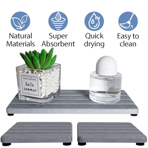 Set of 3 Diatomite Hand Soap Holder, Water Absorbing Stone Tray for Kitchen Countertop, Fast-Drying Bathroom Trays(1pcs 22 x 10cm + 2pcs 10 x 10cm Grey) - color: 1pcs 22 X 10cm + 2pcs 10 X 10cm Grey