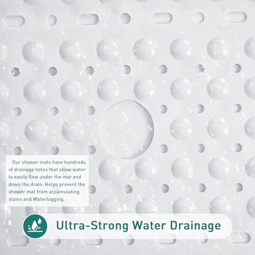 Large Square Shower Mat 27 x 27 Inch White, Non Slip Shower Bathtub Mats for Inside Shower With Big Suction Cups Drain Holes, Anti Slip Bathroom Floor Shower Stall Mats, Easy Clean, BPA-Free - color: White