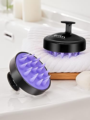 HEETA Scalp Massager Hair Growth 2-Pack, Soft Silicone Scalp Scrubber Shampoo Brush for Exfoliation Dandruff Removal Head Massage Stress Relax, Wet & Dry Use for Women Men Thick Thin Curly Hair Care - color: 01- Black & Black