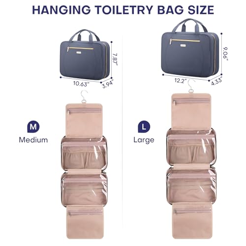 Hanging Toiletry Bag for Women Travel, 2 Sizes Large & Small Waterproof Cosmetic Organizer with 4 Compartments, Rotating Hook, Foldable Pink Travel Bag for Toiletries & Makeup Medium Grey Blue - color: Grey Blue, size: Medium