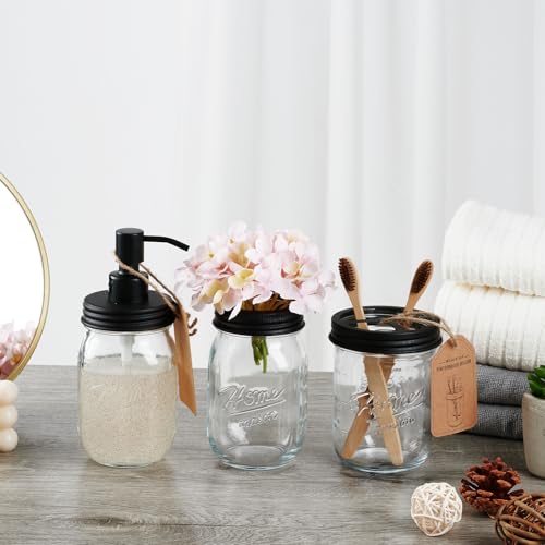 SheeChung Mason Jar Bathroom Accessories Set, 2Pcs Glass Bathroom Accessory Set, Soap Dispenser, Toothbrush Holder, Bathroom Decor, Rustic Farmhouse Decor - Black - color: Black, size: Liquid Dispenser
