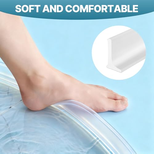 39 Inch Shower Threshold Water Dam, Silicone Door Bottom Seal | Transparent self adhesive collapsible barrier, dry wet separation splash guard, collapsible stopper for bathroom floors