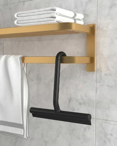 Silicone Shower Squeegee with Hook,Dual-Sided Design with Scraper & Scrub Surface, Shower Squeegee for Glass Doors (Classic Black) - color: Classic Black