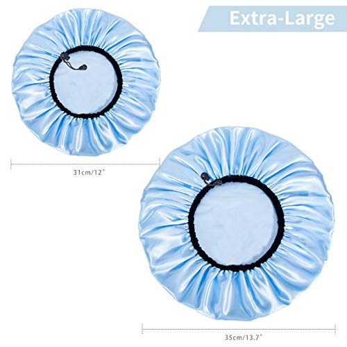 Auban Shower Cap for Women, Adjustable Reusable, Extra Large, Double-Layer Waterproof Bathing cap, Waterproof Exterior, EVA Lining, Hair Cap for All Hair Lengths, 3 Colors - color: pink,blue,green