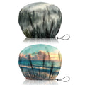 2 PCS Shower Cap Reusable Waterproof Double Layers Hair Caps Shower Bath Adjustable Elastic Hat for Women Girls Cute Aesthetic-Forest Beach - color: AI10-Forest Beach