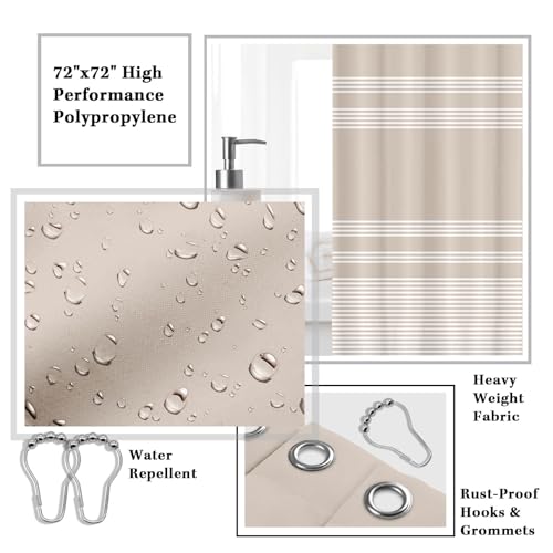 Britimes Bathroom Accessories Sets, Boho Shower Curtain Set with Trash Can, Soap Dispenser, Toilet Brush Holder, Toothbrush Holder and Toothbrush Cup for Bathroom Decor (Beige) - color: Beige