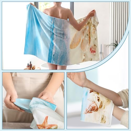 Moukeren Set of 3 Beach Bath Towels Coastal Ocean Bath Towel Hand Towels and Washcloth Soft Shell Conch Starfish Sea Nautical Decorative Towel Summer Gifts for Farmhouse Bathroom Kitchen - style: Beach