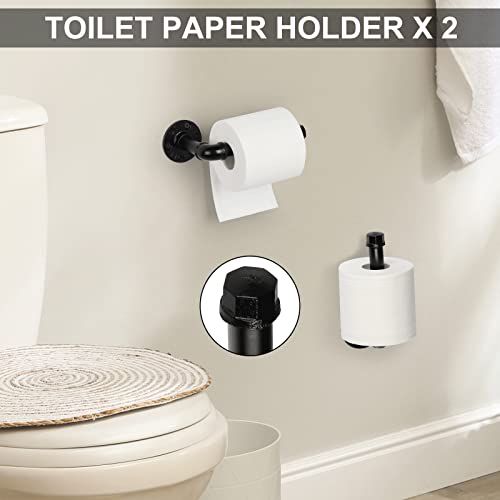 Industrial Bathroom Hardware Set 10 Pieces Bath Towel Bar Set Includes Round Towel Ring Hand Toilet Roll Holders for Wall 18 and 25 inch Towel Rack Robe Towel Hooks Black Bathroom Accessory Towel Kit - size: 10 Pieces