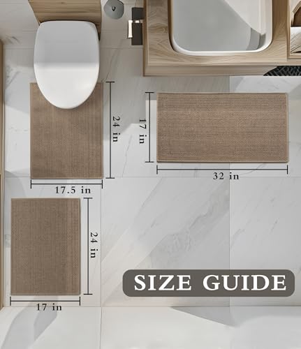 YIHOUSE Bathroom Rugs Sets 3 Pieces, Grey Ultra Thin Bath Mats Fit Under Door, Absorbent Quickly Dry Rubber Backing Braided Bath Mat Set, Non Slip Washable Bath Rugs for Bathroom Floor, Grey - color: Grey, size: 3pieces
