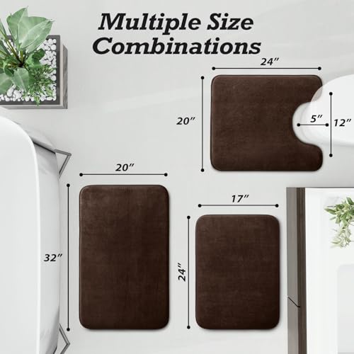 HUXMEYSON Bathroom Rugs Sets 3 Piece, Non-Slip & Quick Dry Bath Mat Set, Ultra Soft Velvet Bath Rugs for Bathroom, Toilet and Shower Floor, Brown - color: Brown, size: 17"x24"+20"x32"+U Shape 20"x24"