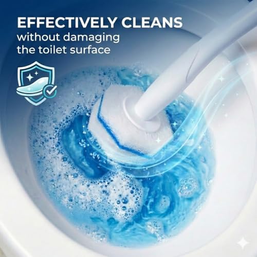 Disposable Toilet Brush Cleaning Supplies, Toilet Bowl Cleaner and Holder Set with 50 Toilet Wand Refill Pads, Bathroom Maintenance Wall Mounted Toilet Wand Kit (White+Blue) - color: White+blue