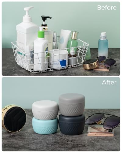 TakeToday Travel Containers for Toiletries, 2oz, 4 Pack, Apricot | Air Travel Leak-Proof, TSA Approved, Silicone Jars with Lid, for Cosmetics & Toiletries - color: Grey